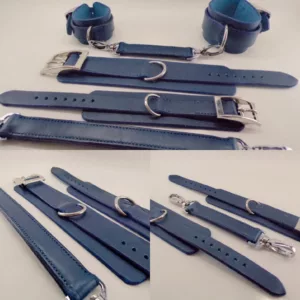 Ensemble de menottes et liens de chevilles - cuir bleu