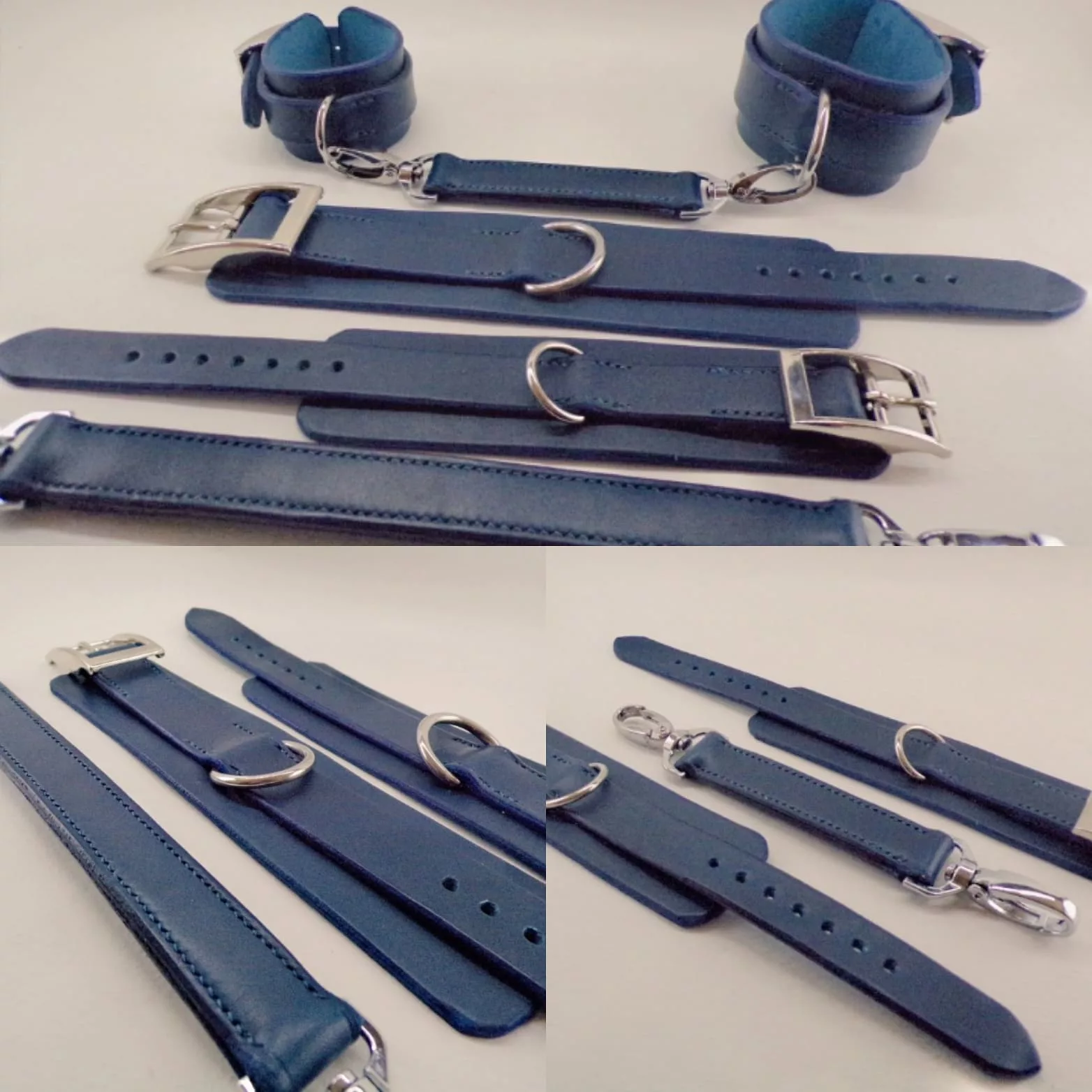 Ensemble de menottes et liens de chevilles - cuir bleu