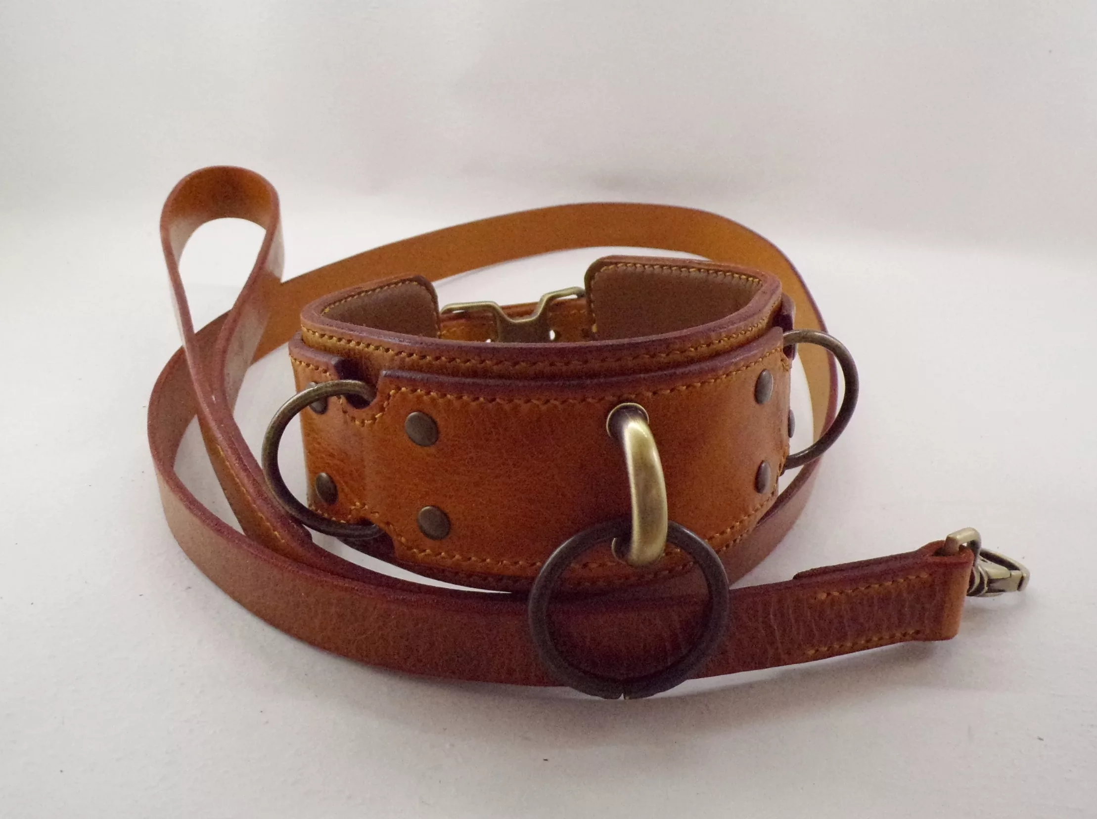 Collier Bdsm cognac + lien / Bdsm Heavy duty collar – Image 4