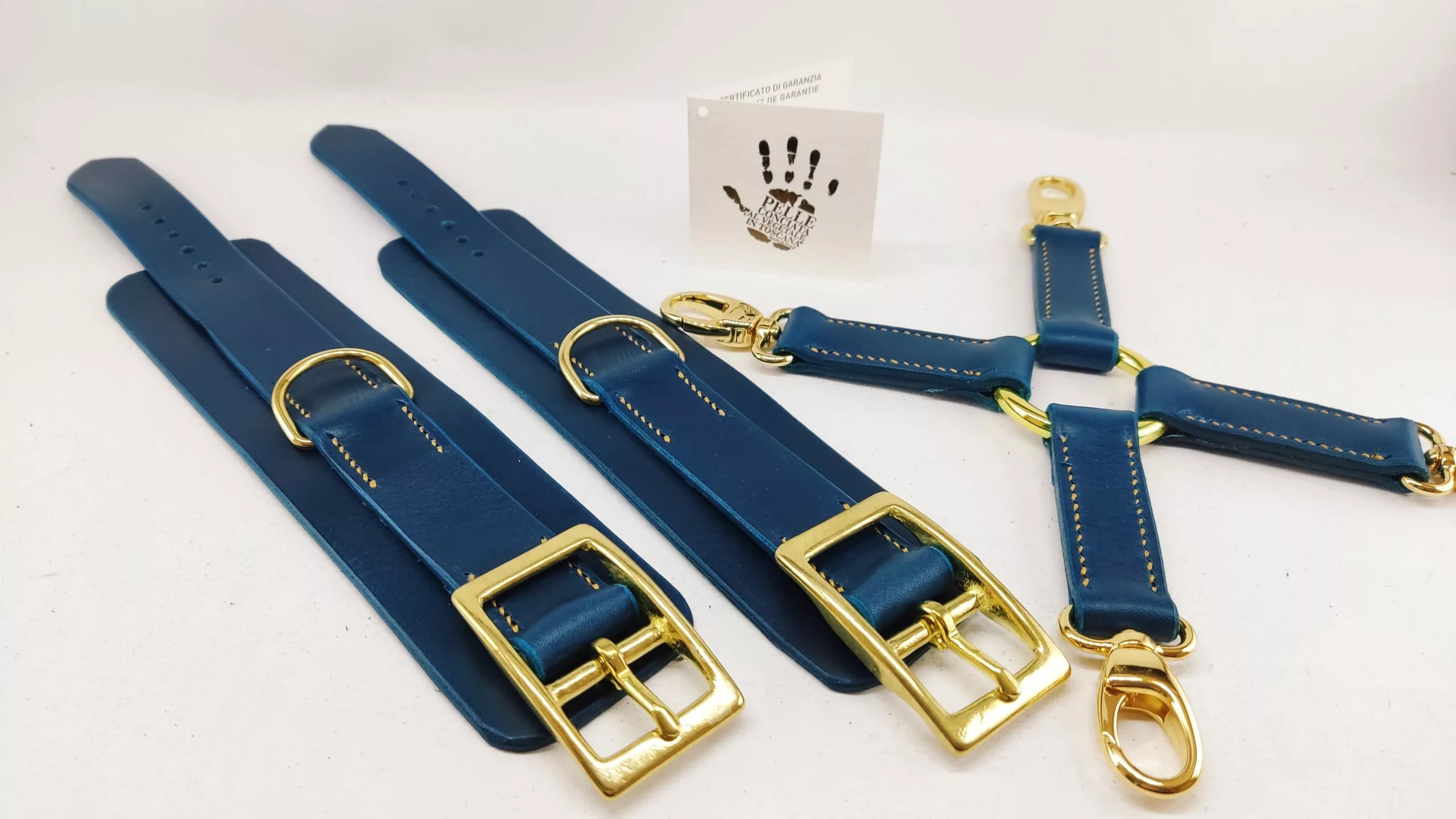 Ensemble Bdsm en cuir bleu / Bdsm cuffs set – Image 5