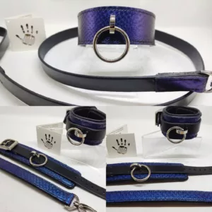 Ensemble collier/menottes Thétys. Bdsm collar and cuffs